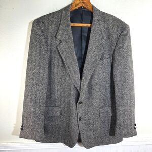 Men's VTG Members Only Classic Gray Herringbone 100% Shetland Wool Blazer 46R